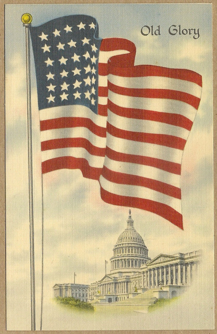 Vintage Old Glory US Flag Over US Capital Postcard