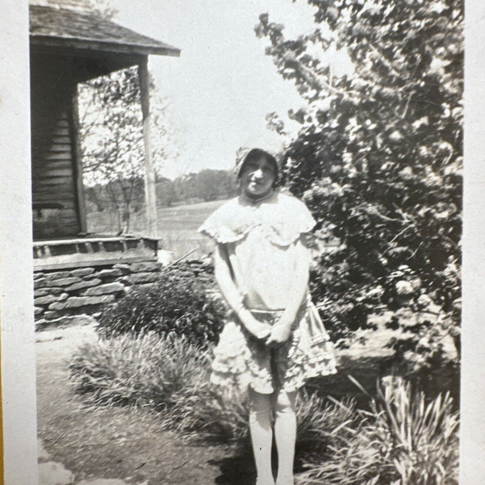 VINTAGE PHOTO 1929 Little girl Genevieve Easter Outfit Bonnet ORIGINAL snapshot