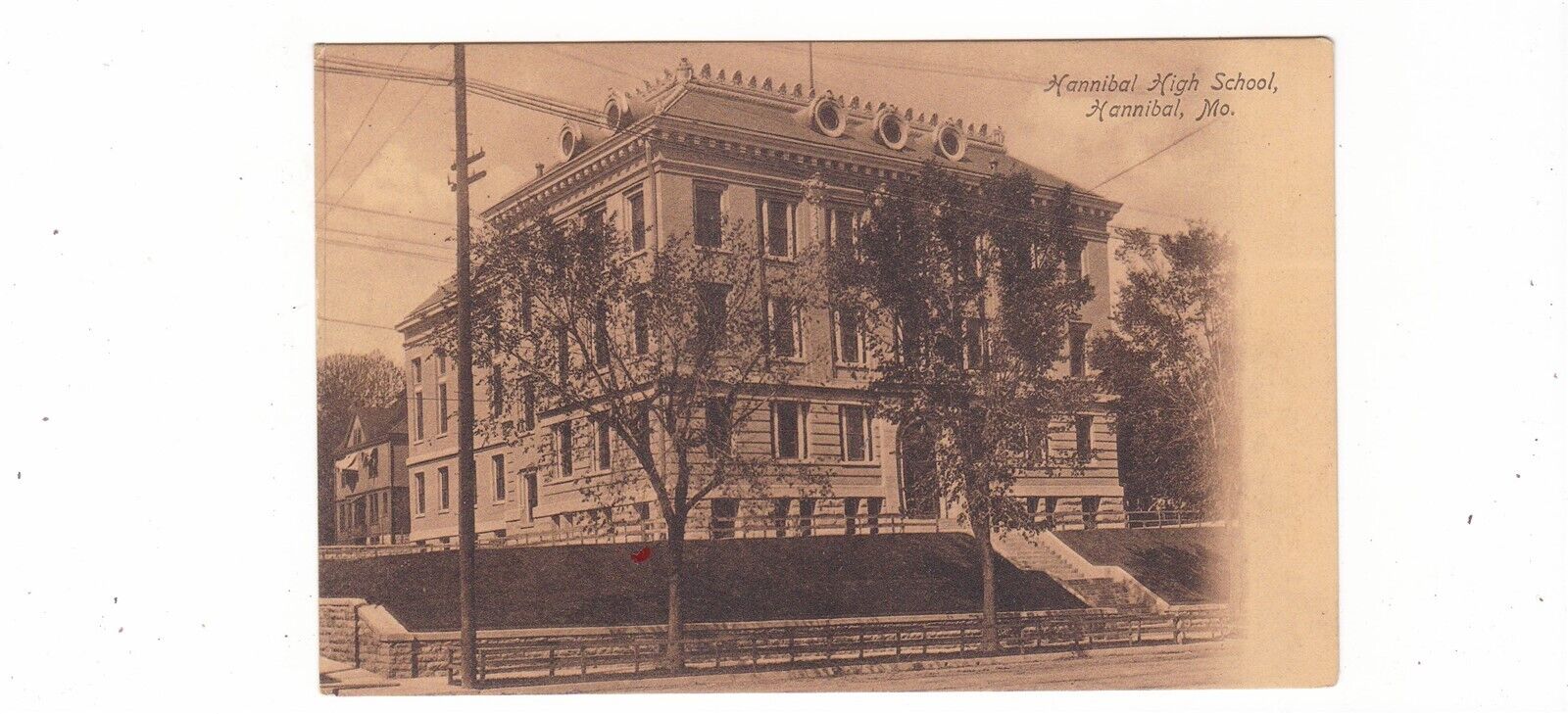Hannibal, Missouri antique postcard / Hannibal High School / made Germany 