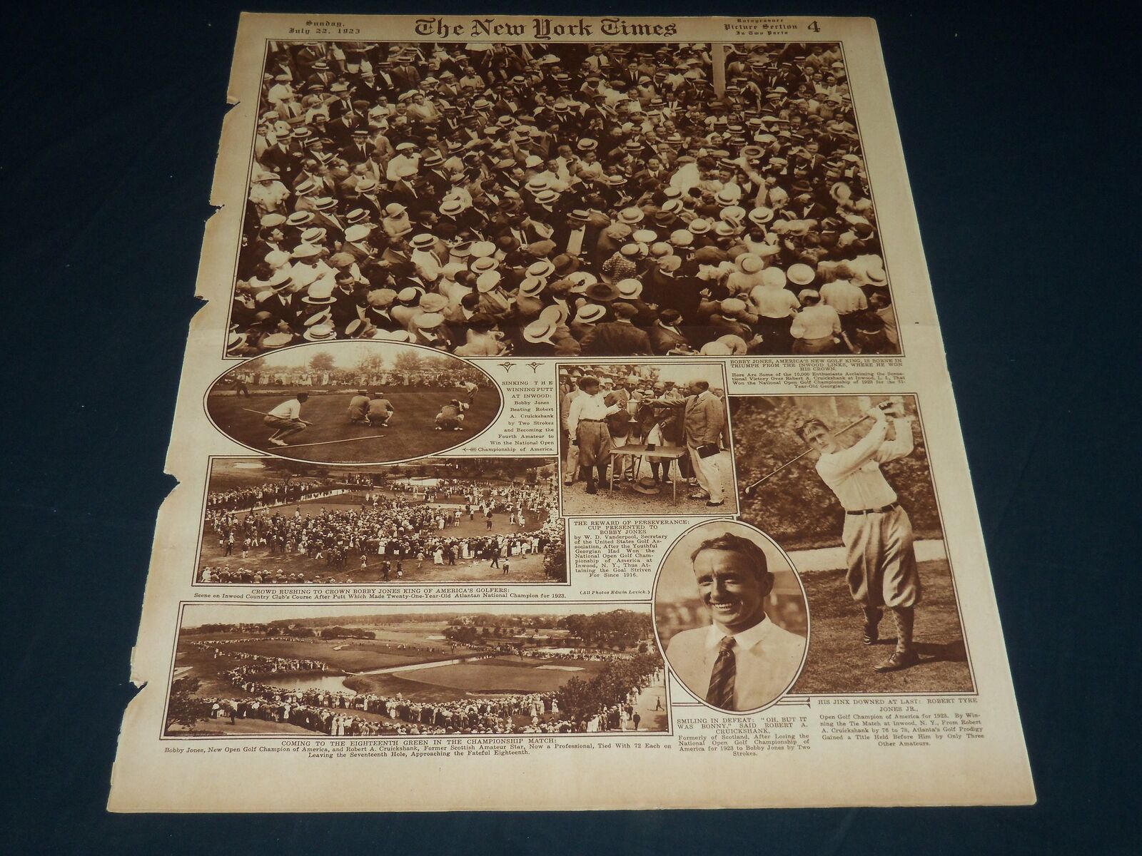 1923 JULY 22 NEW YORK TIMES PICTURE SECTION - BOBBY JONES OPEN CHAMP - NT 8845