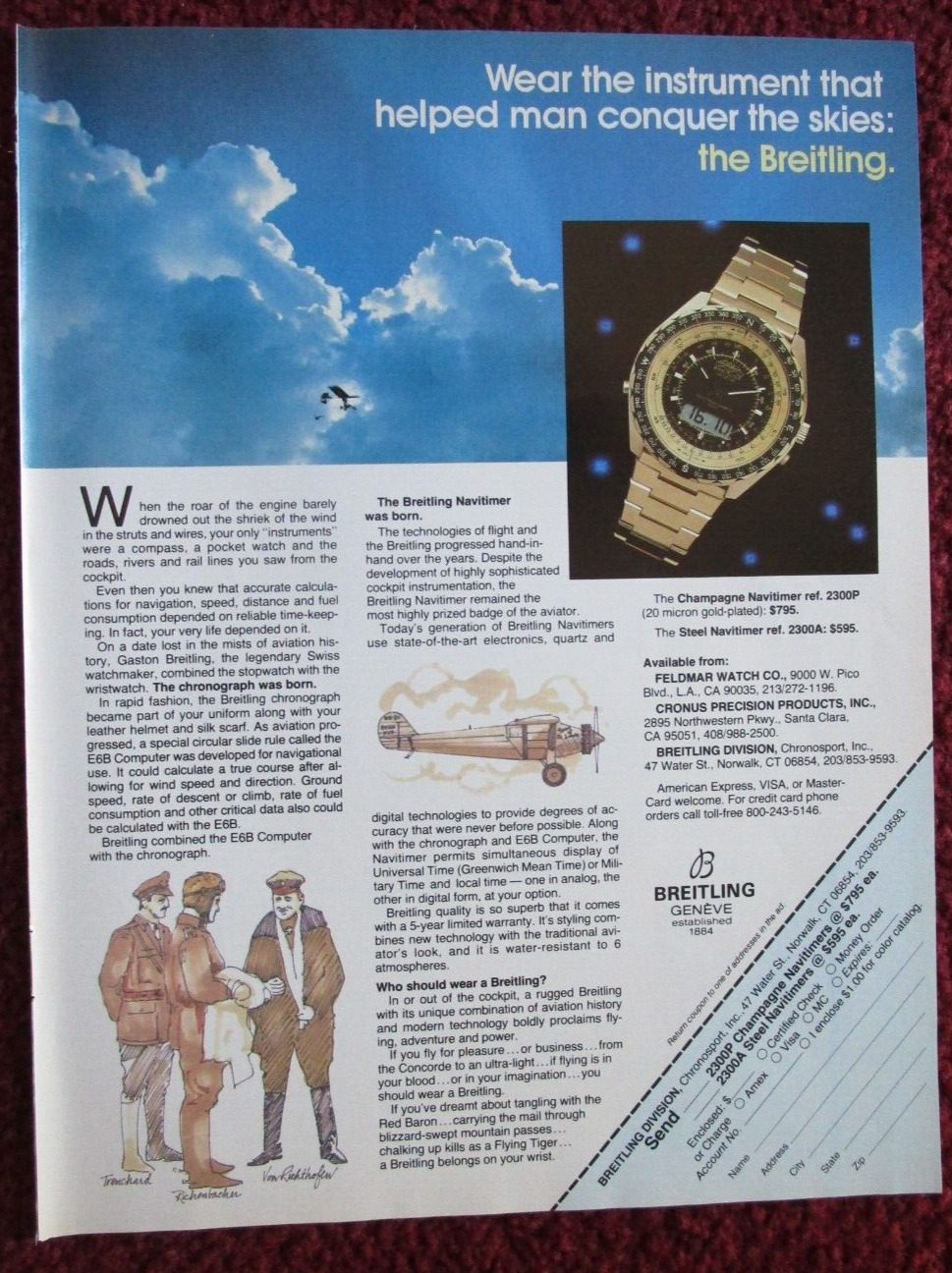1983 BREITLING Navitimer WATCH Print Ad ~ Helped Man Conquer the Skies, Pilots