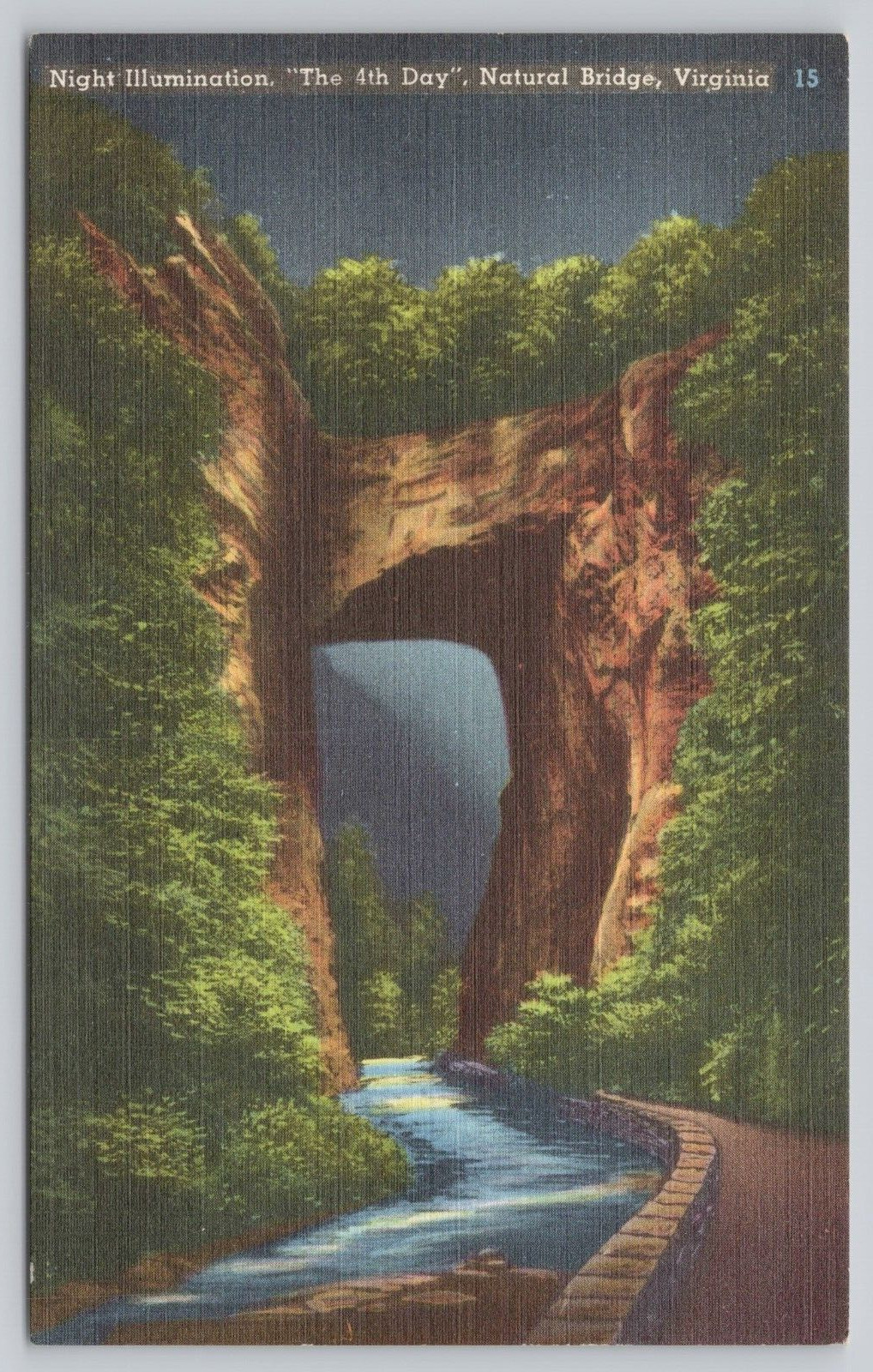 Postcard The 4th day natural Bridge Night illumination Linen