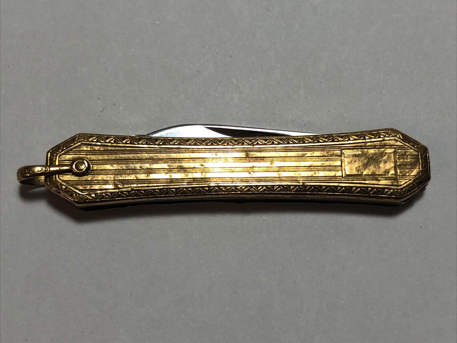 Esemco 10kt Gold Etched Top 2 Stainless Steel Blade Pocket Knife Pat 1915
