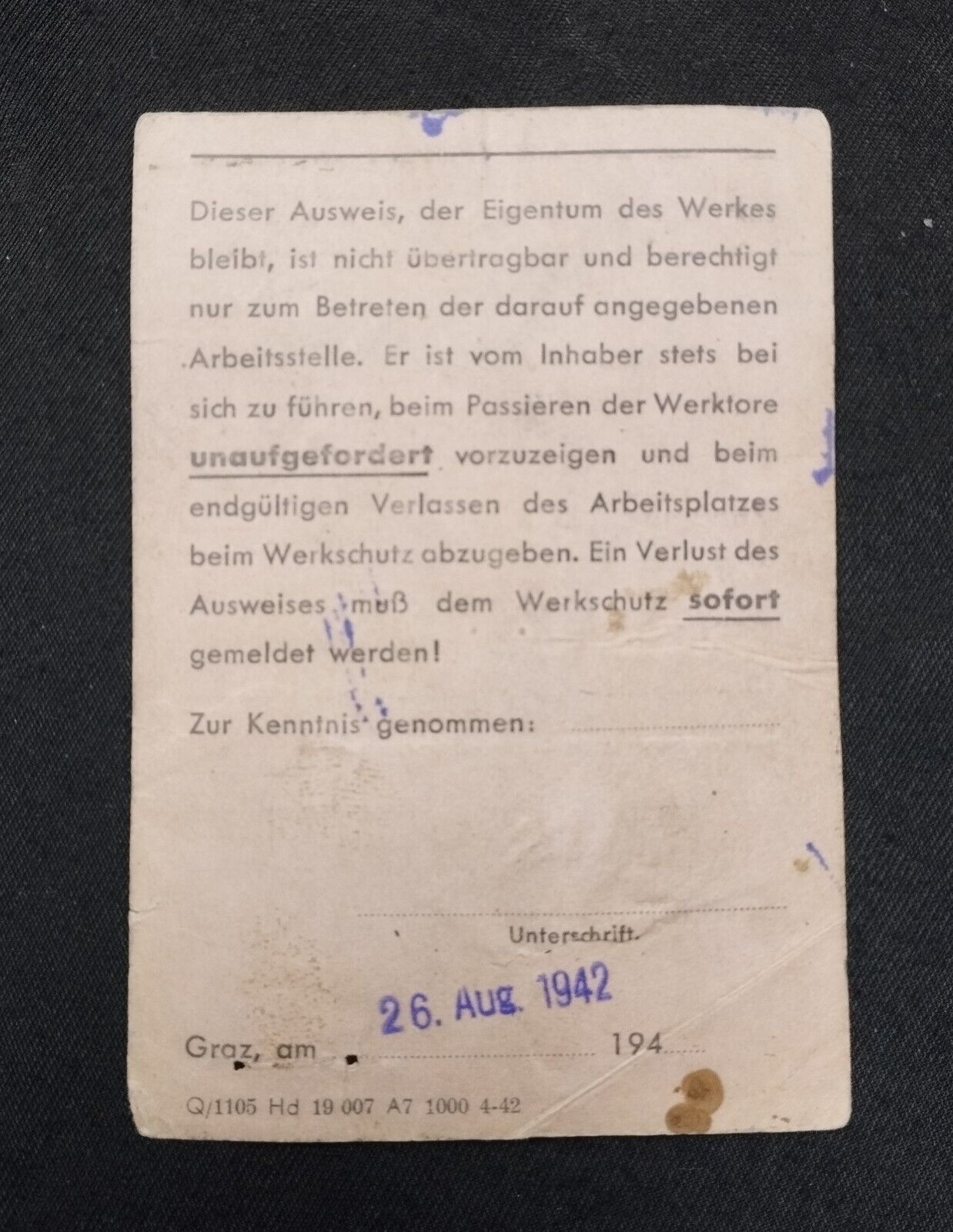 Genuine 1942  German WWII Period Ausweis ID Card Nice