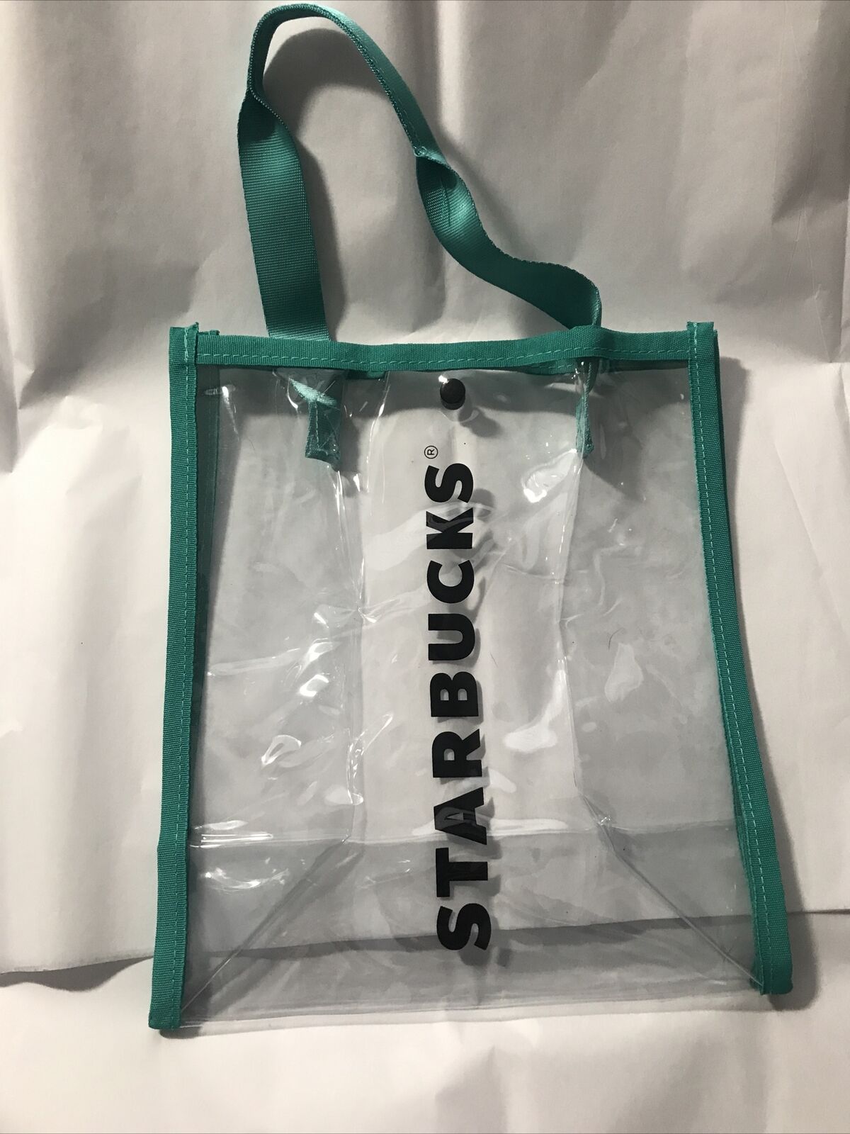Starbucks Asia Green Transparent ￼Small Reusable Shopping Tote Gift Bag 9x10x5”