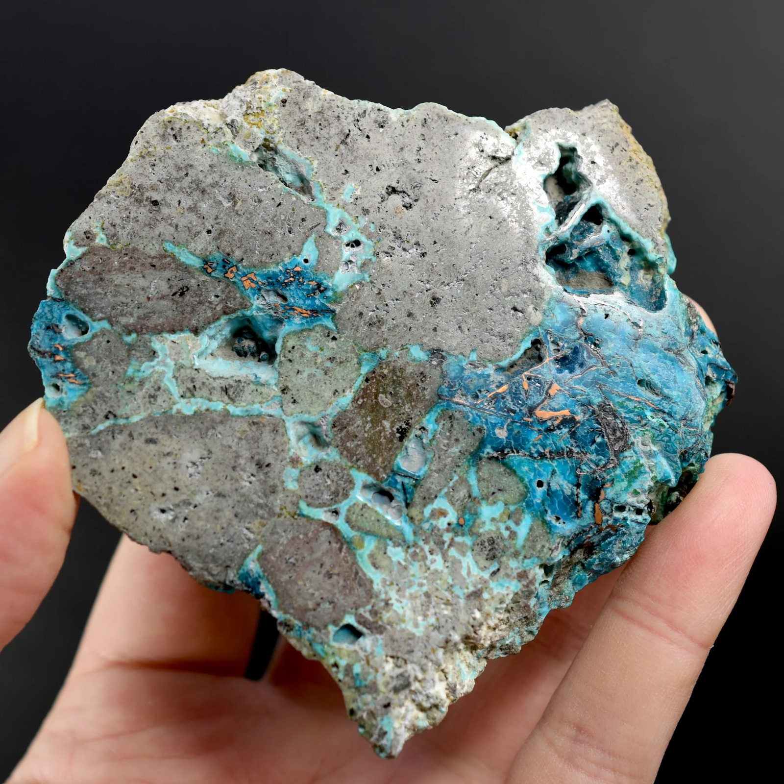 3.25in 141g XL RARE Chrysocolla Shattuckite Copper Crystal Slab, Indonesia