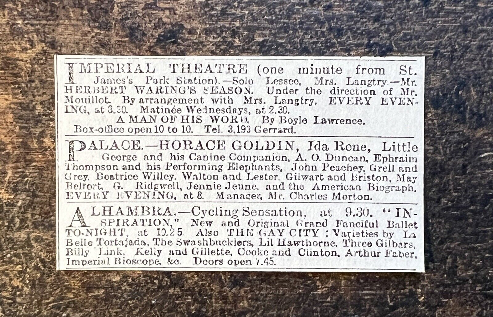 Palace Theatre - Horace Goldin - 1901 Press Cutting r414