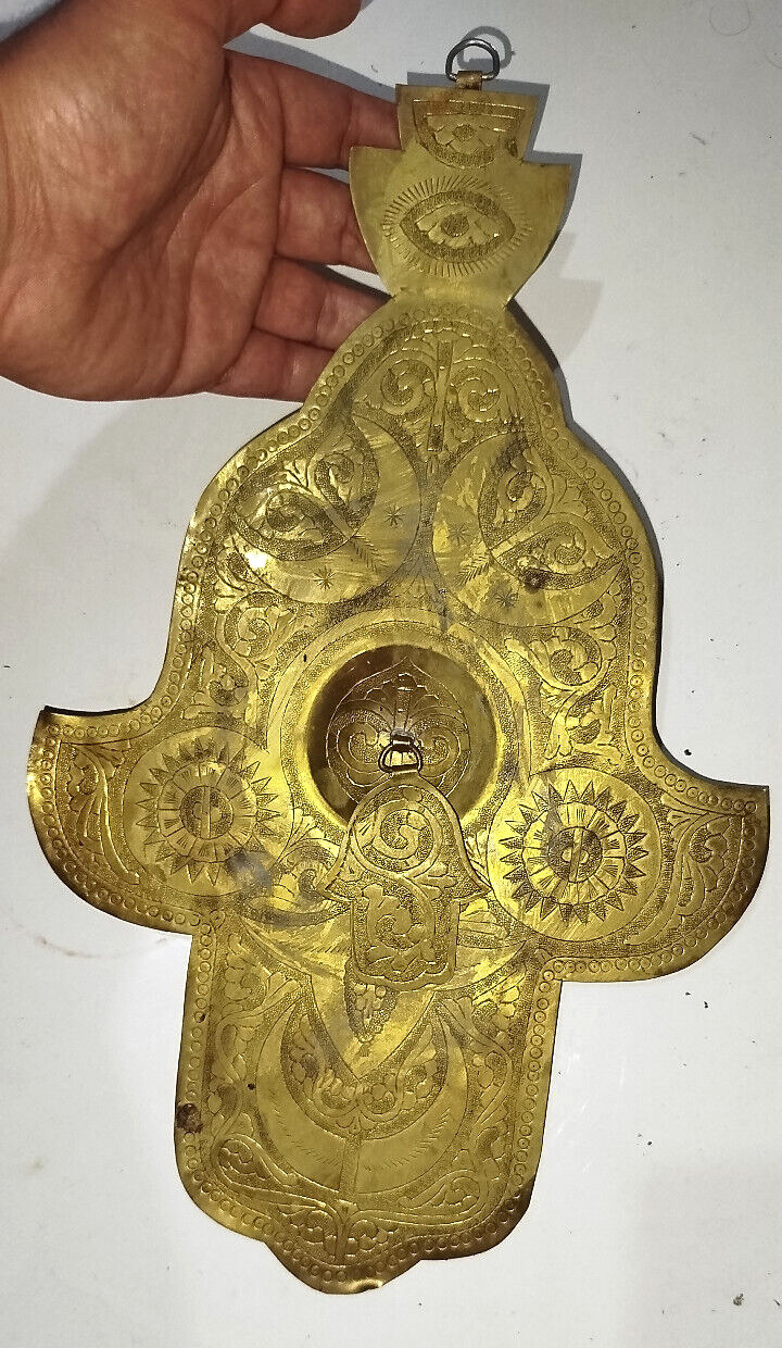 Rare Ancient Antique Moroccan Double Judaica Hamsa Bronze Large Amulet Pendant