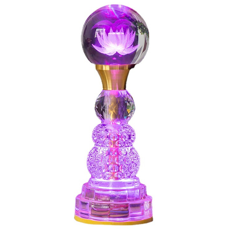 1pc 8.4inch LED Crystal Lotus Buddha Lamp Worship Guan Gong Lamp Wealth Lamp