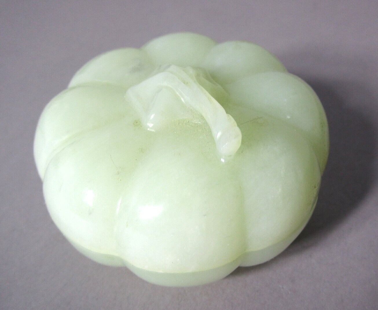 Outstanding Antique CHINESE CARVED JADE Melon-Form Bowl, Near White  c. 1920s