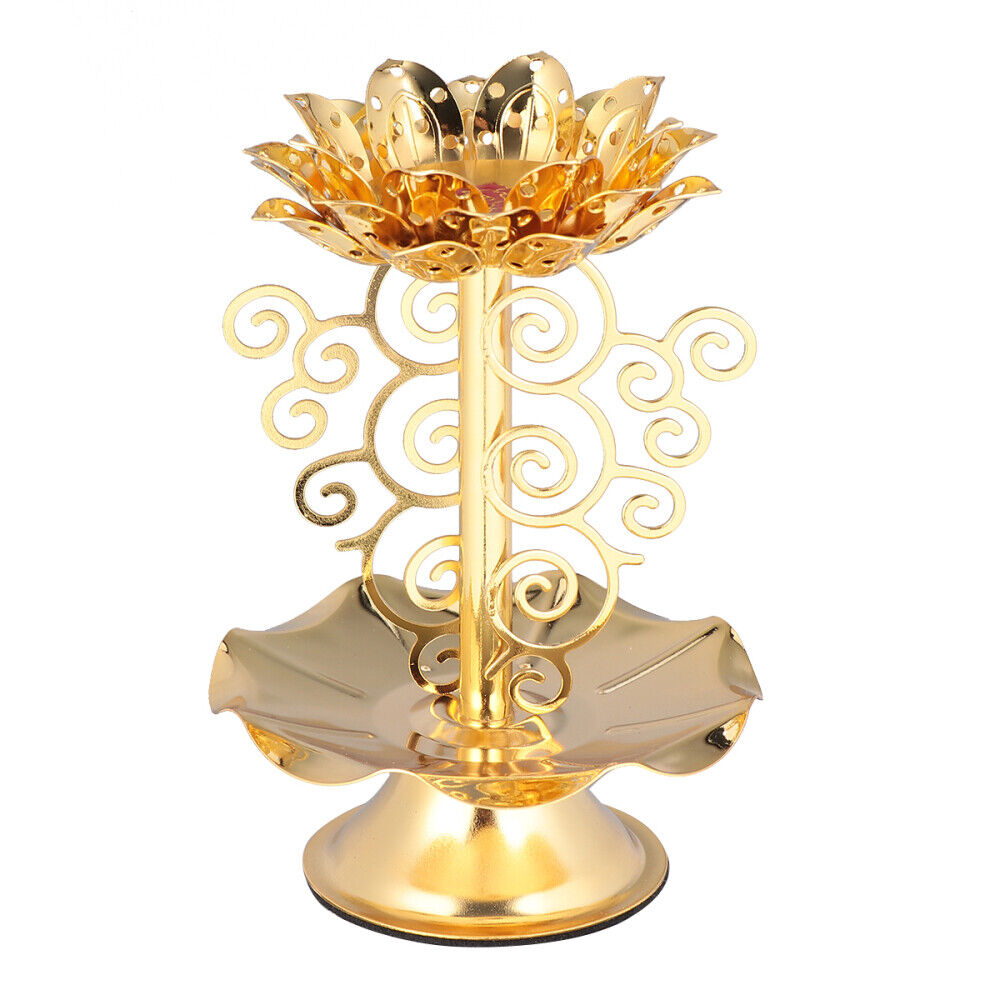 Lotus Carving Candle Holder Golden Alloy Candlestick Buddhist Candle Holder