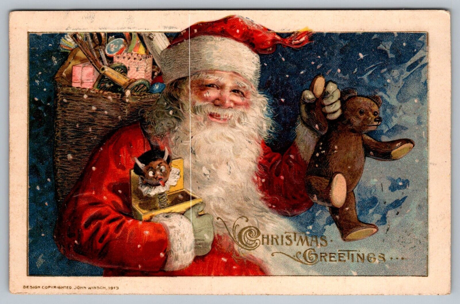 Postcard John Winsch Santa Claus Clause Holding Devil Jack In The Box c1913 Emb