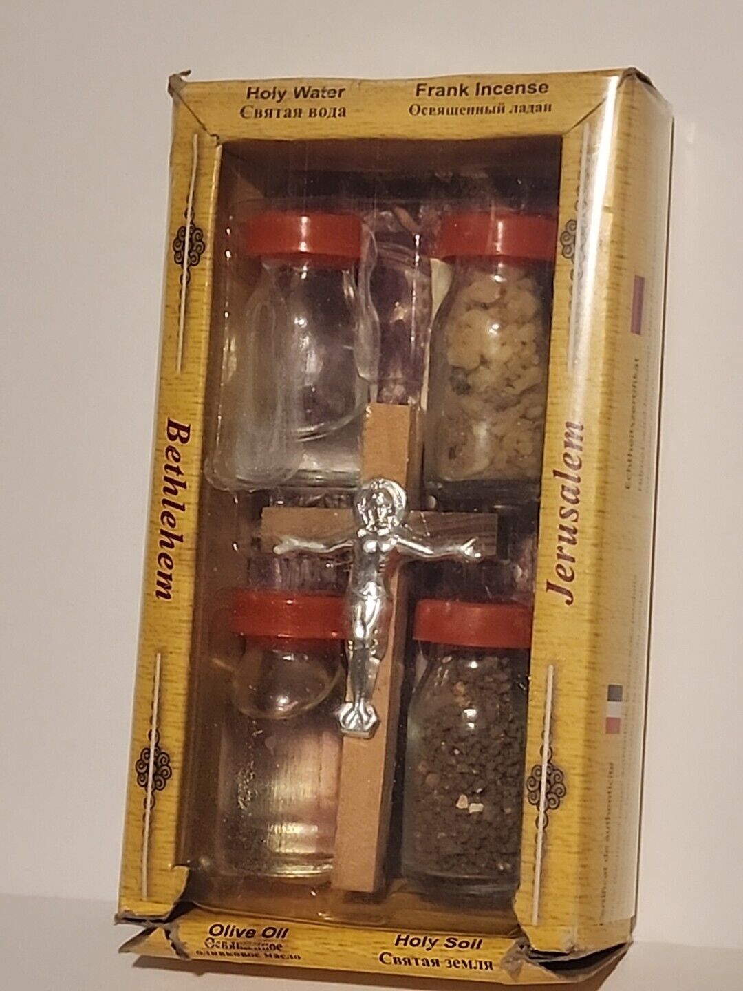 Worn Vintage Holy Land Water Collection Set Water Oil Earth Frankincense