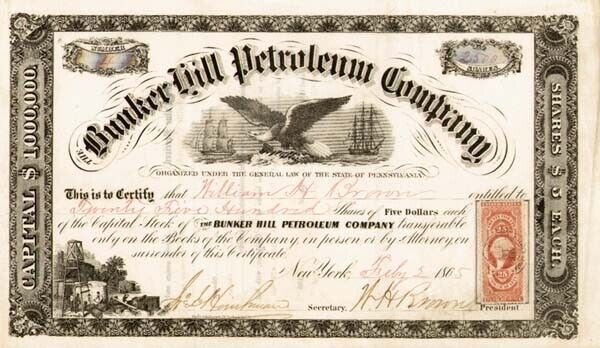 Bunker Hill Petroleum Co - Stock Certificate (Uncanceled) - Oil Stocks and Bonds