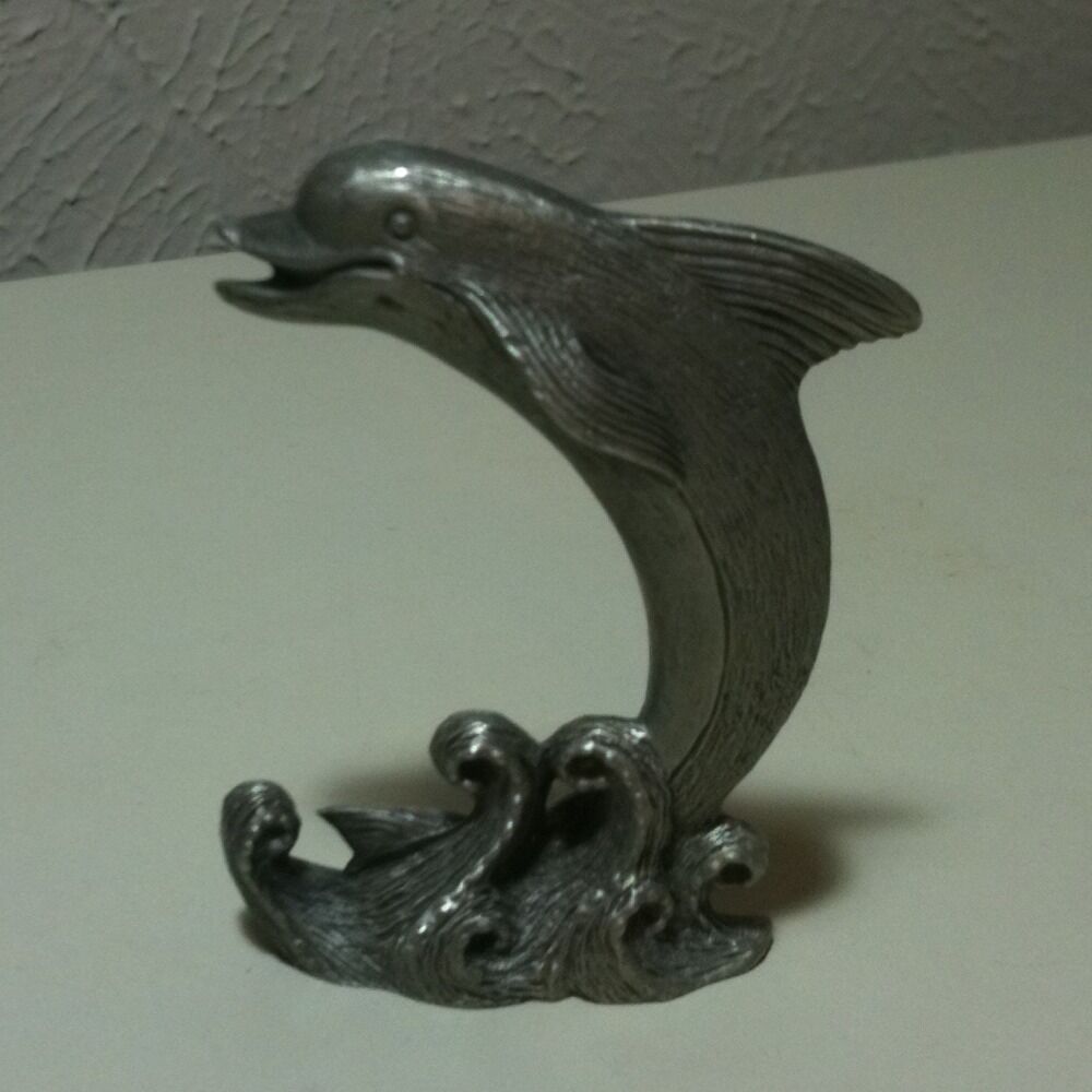 Vintage 1981 Rawcliffe Pewter Dolphin On Wave Figure 2.5\