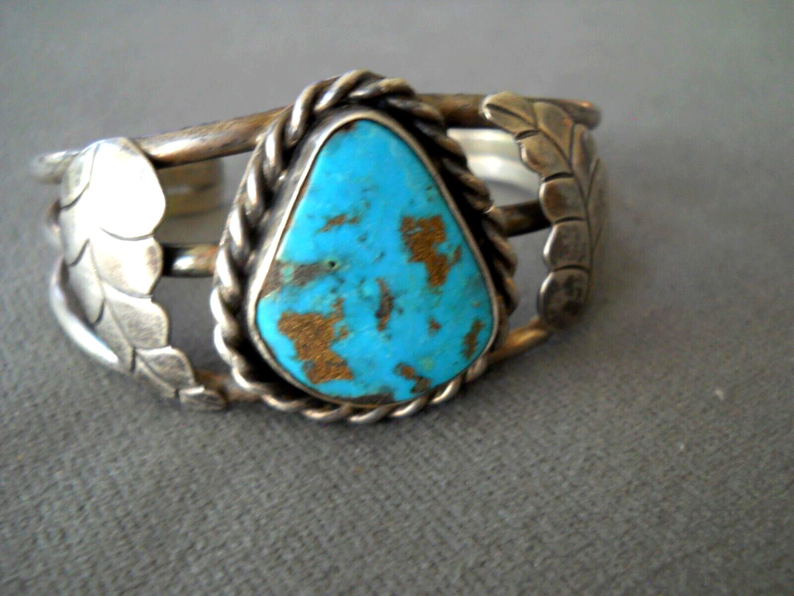 Native American Navajo Fool\'s Gold Morenci Turquoise Sterling Silver Bracelet