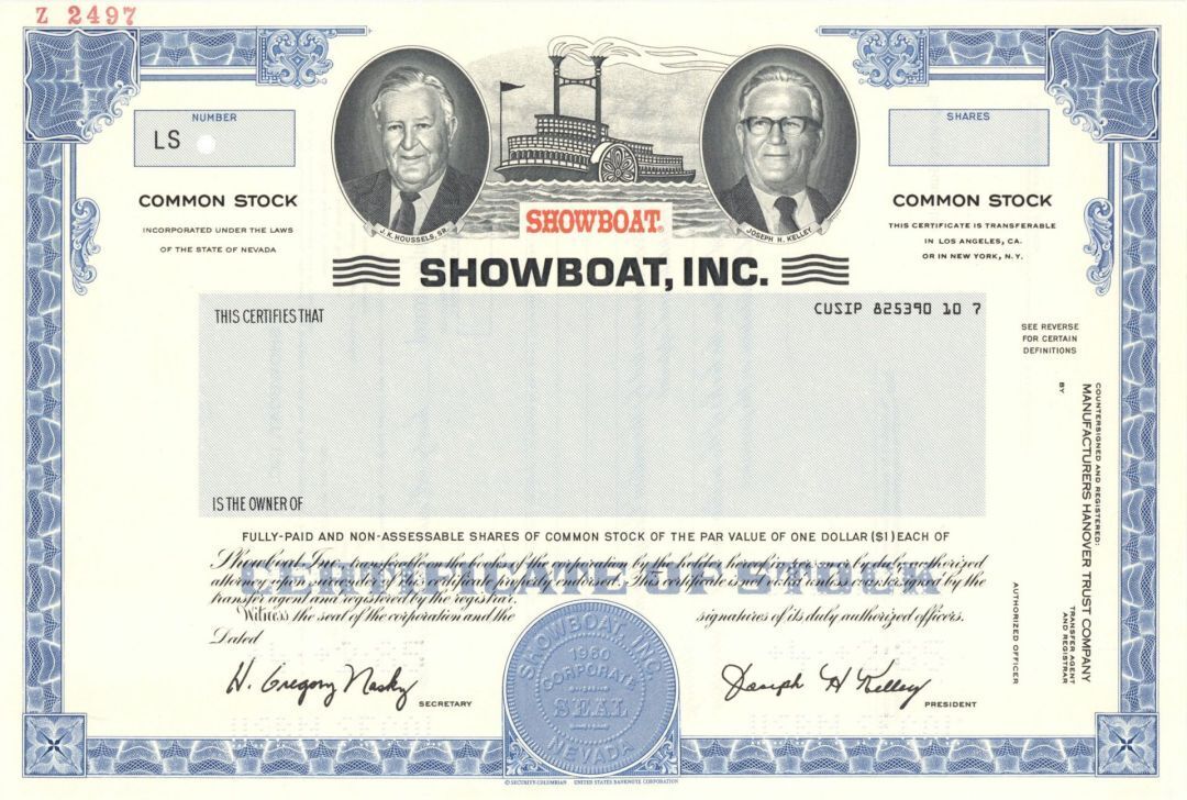 Showboat, Inc. - Specimen Stock Certificate - Specimen Stocks & Bonds