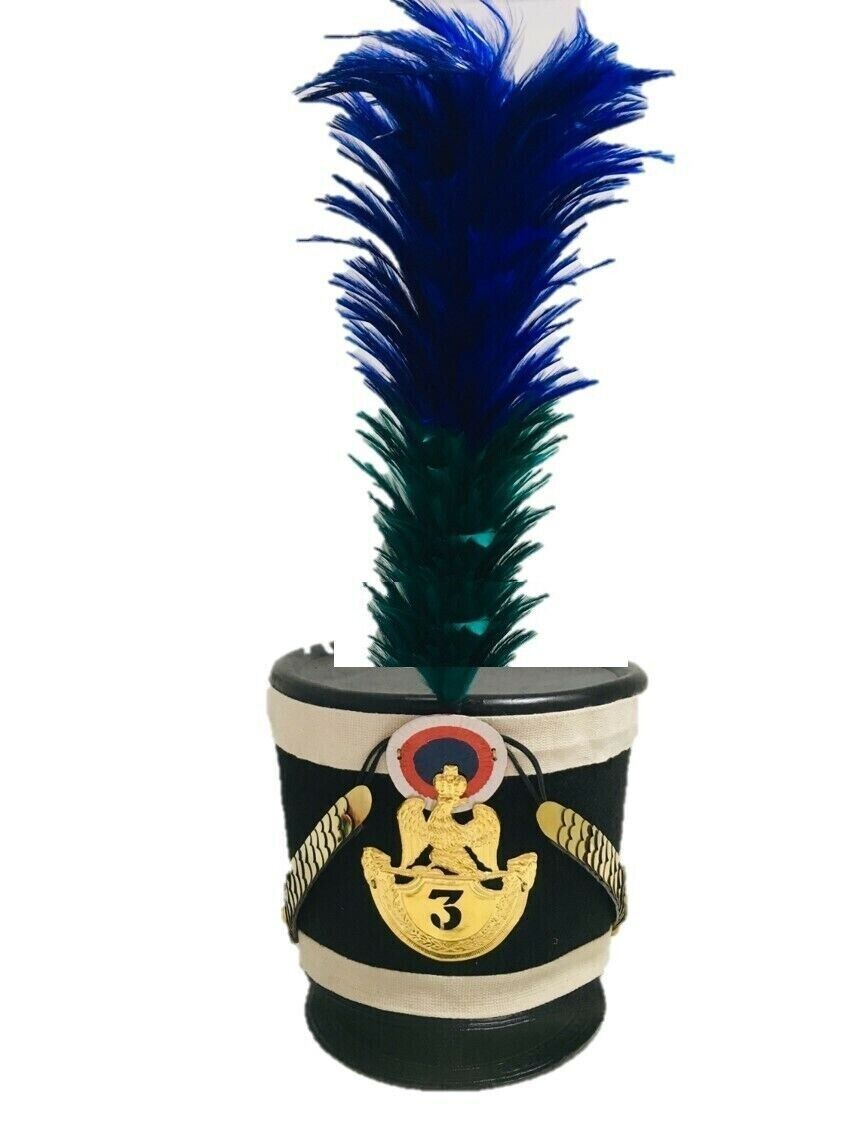 DGH® Napoleon Napoleonic White Shako Hat+Blue & Green Plume  1806 