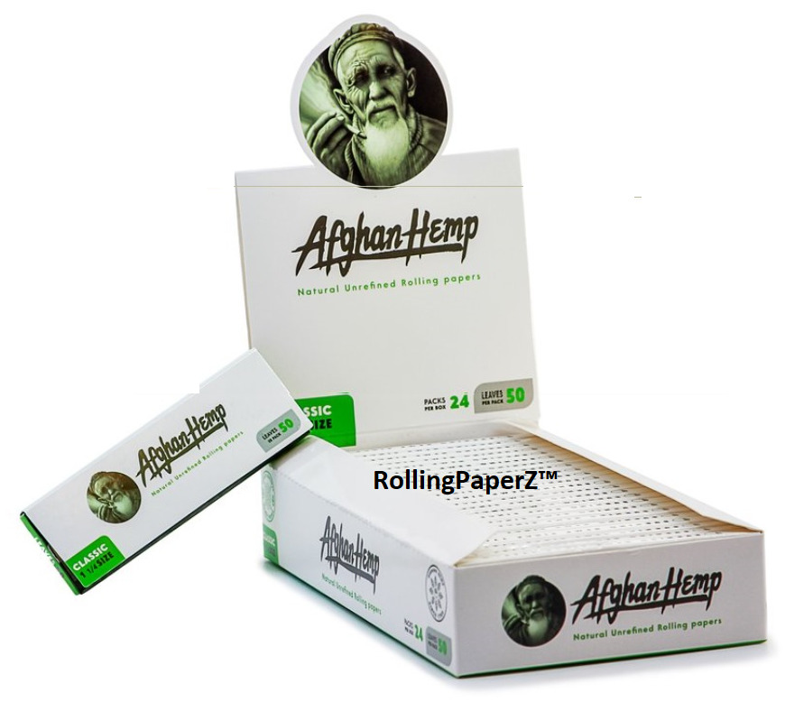 New AFGHAN HEMP 1 1/4 Size Rolling Paper - FULL BOX - 24 PACKS - 50 LEAVES EACH