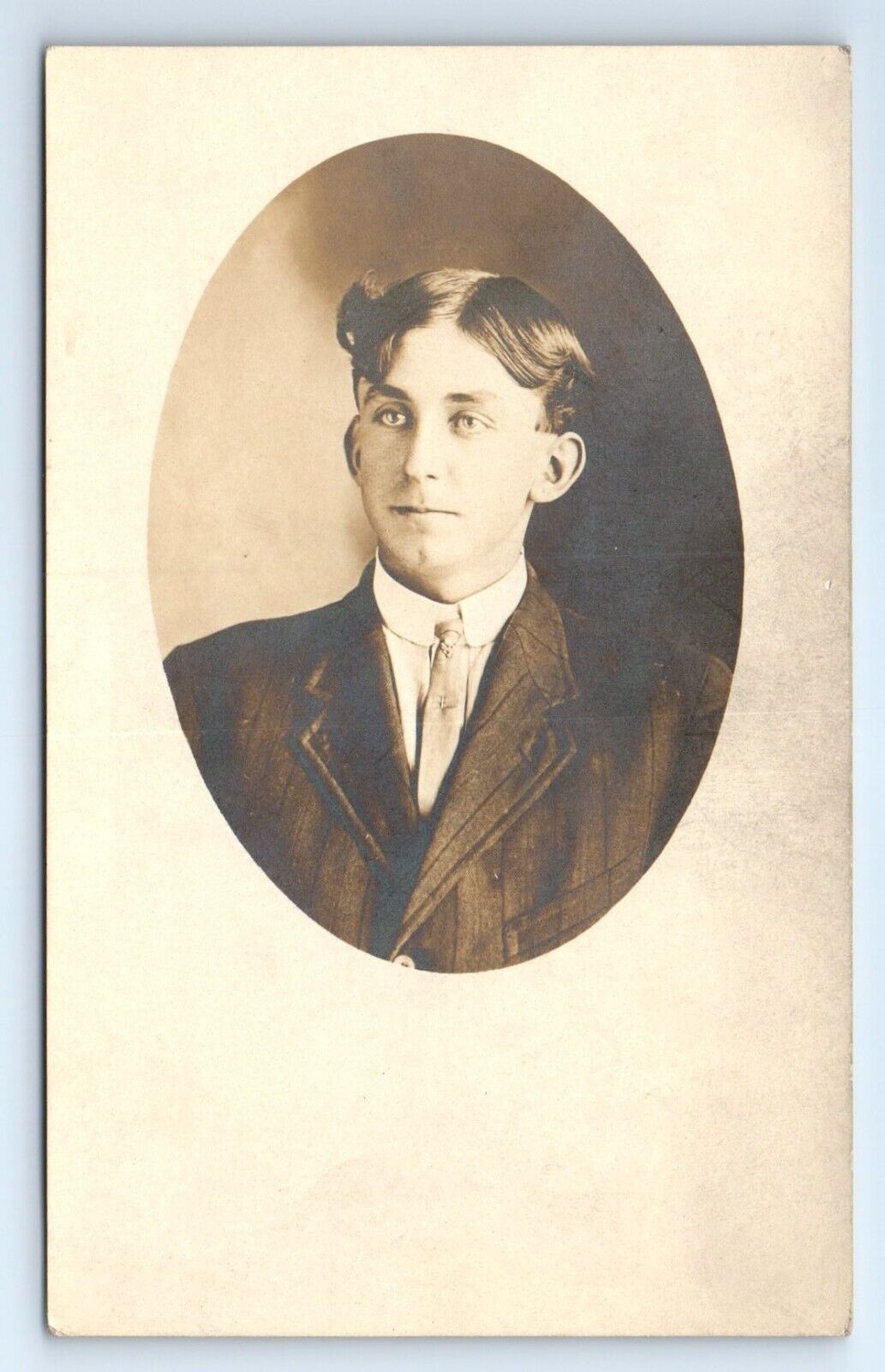 Man in Suit Portrait Handsome Young Parted Hair AZO RPPC Postcard 1904-1918