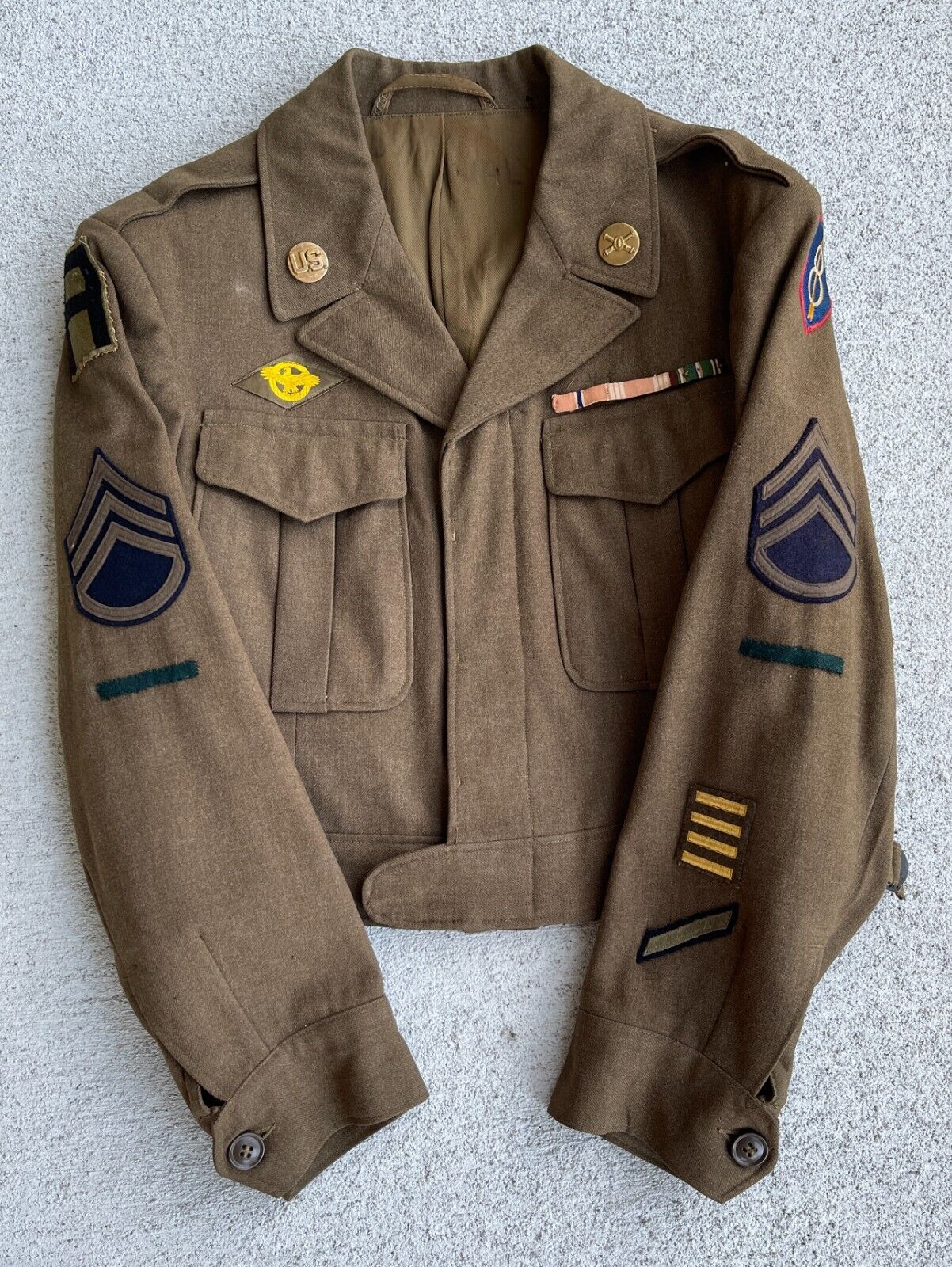 Named WWII 445th AAA/8th Infantry Division Ike Jacket; Bronze Star,Combat Leader