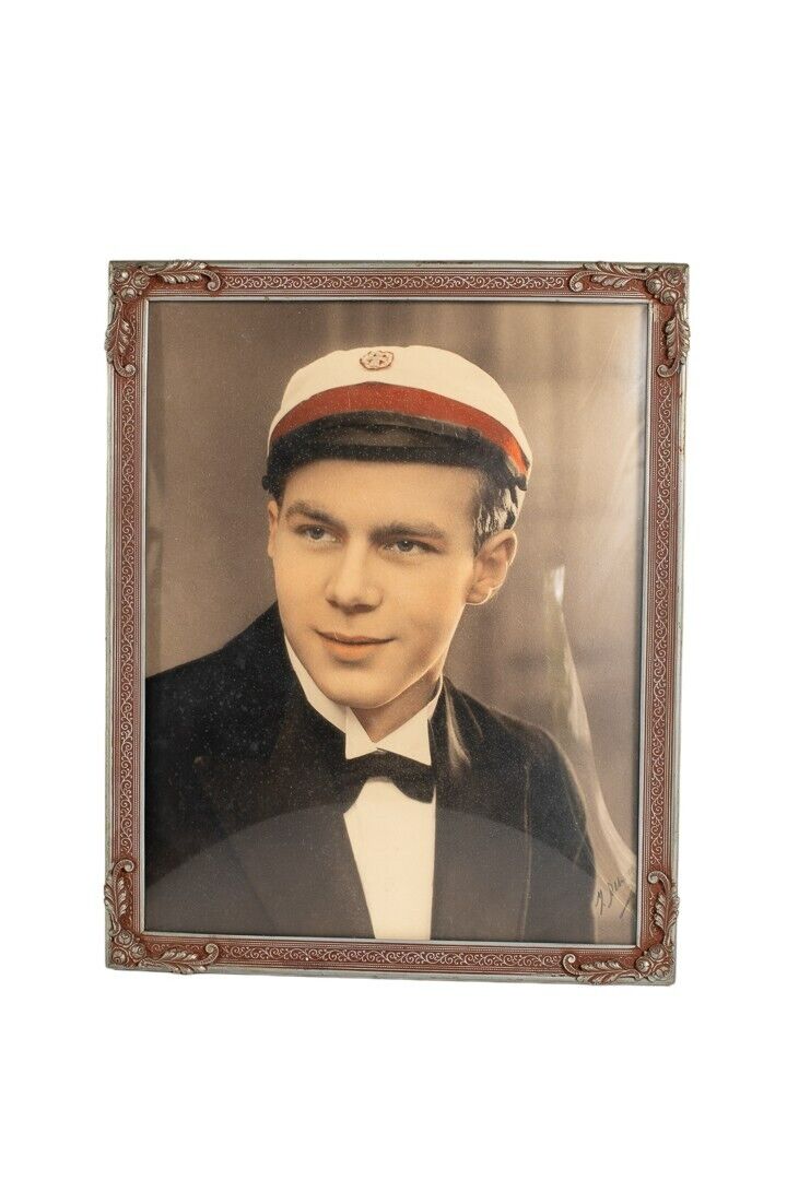 Antique Vintage NAVY Photo of Sailor PICTURE with French Brass Frame