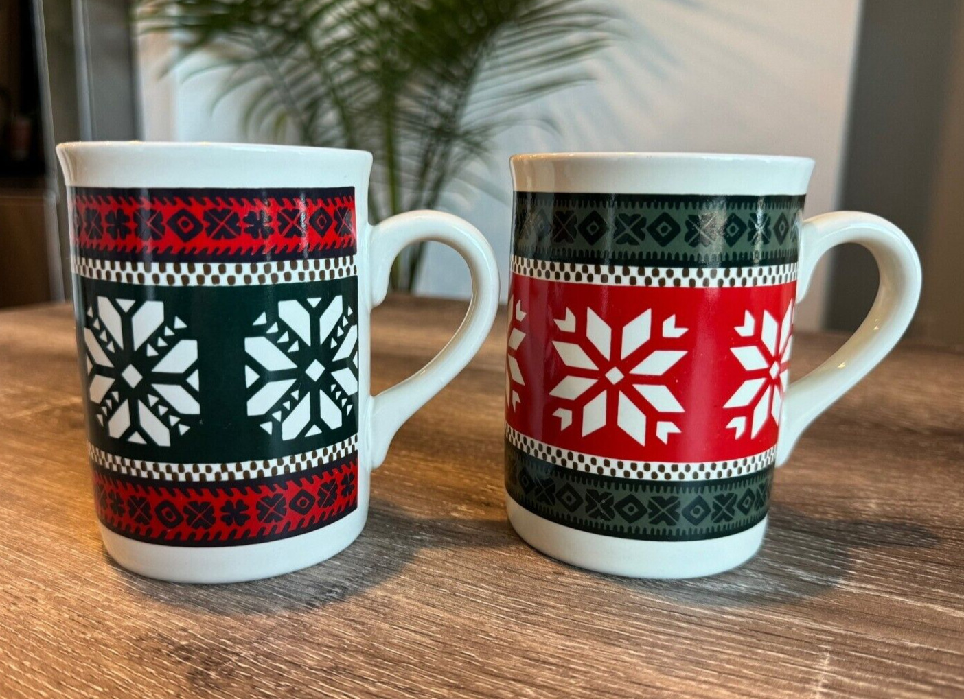 Set of 2, Eddie Bauer Snowflake Christmas Holiday Coffee Mug