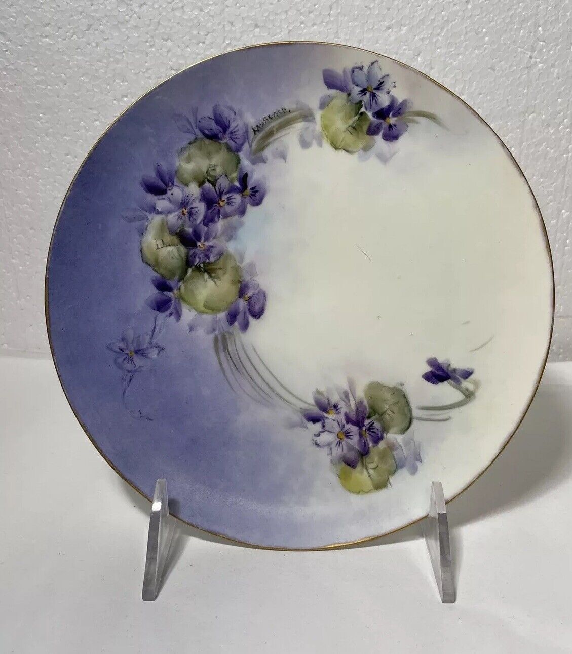 Vintage Violet Pansy Hand Painted Plate Signed Laurence 9\