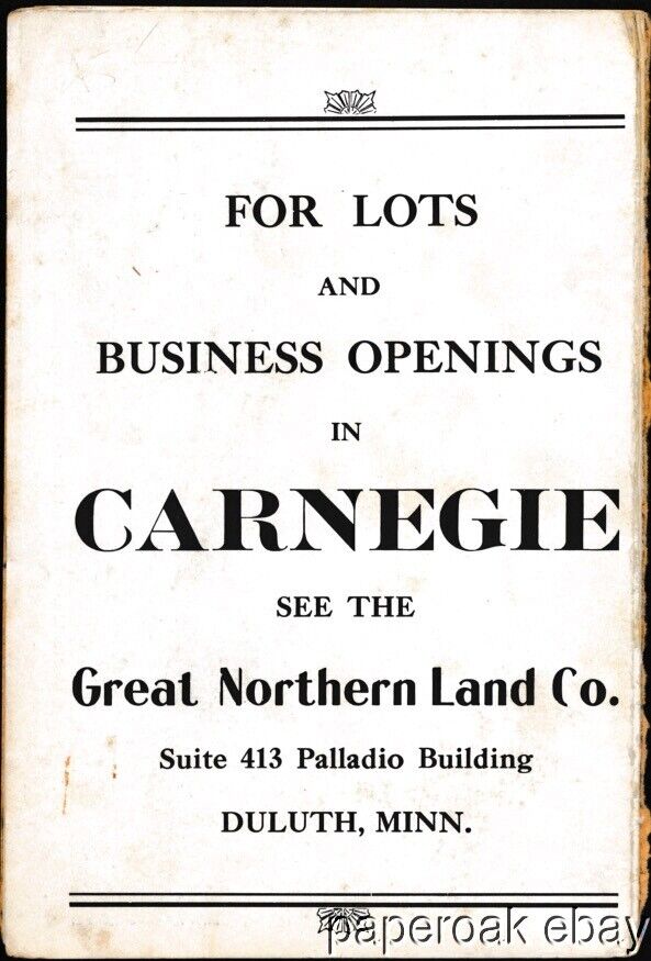 1911 Great Northern Land Co. Promotional Folder For Lots In Carnegie, Minnesota