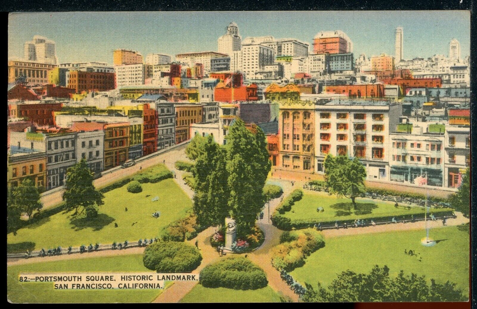 1940\'s Portsmouth Square San Francisco CA Searchlights Vintage Postcard M1362a