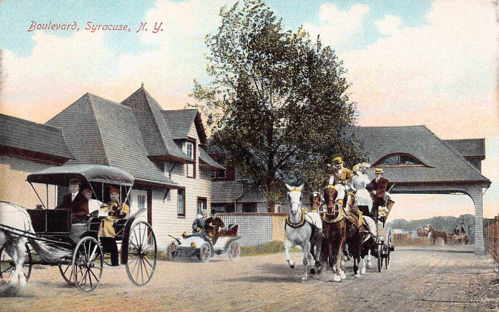 Syracuse NY Boulevard Toll Gate Road Early 1900s Horse Buggy Vtg Postcard C29