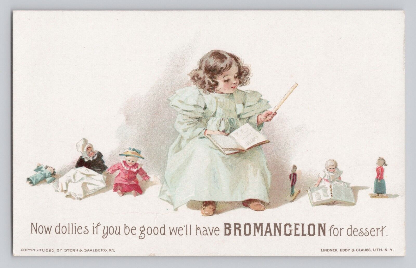 Girl with Dolls Dollies Bromangelon Jelly for Desert Victorian Trade Card