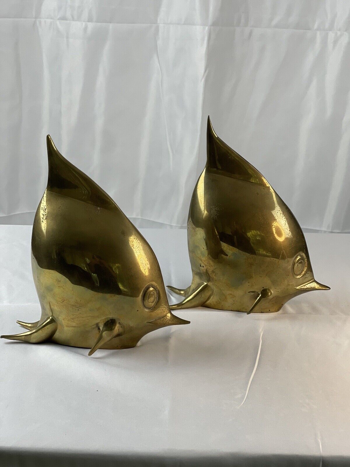 FABULOUS RARE Dolbi Cashier Pair of Solid Brass Tropical Fish Statues