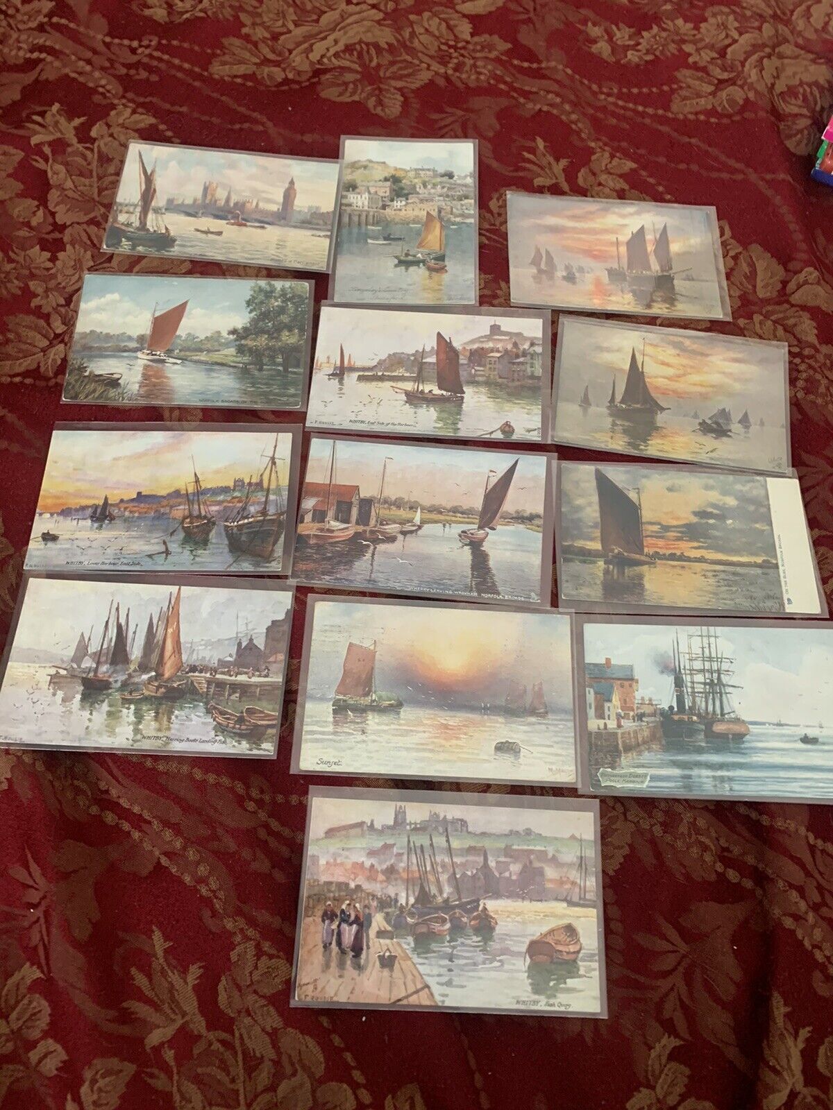 Norfolk Rare Wherry Sunsets Whitby Poole Tuck Oilette 13 Postcards Unposted