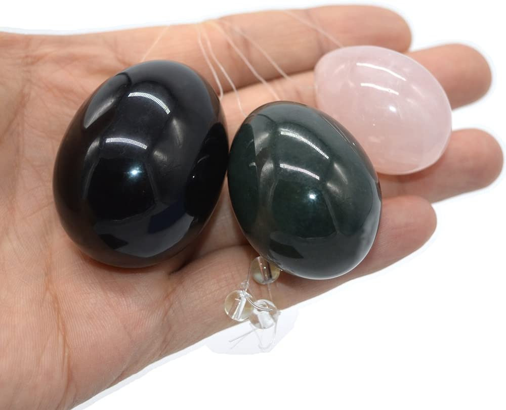 Drilled Jade Yoni Eggs, 3Pcs Multiple Sizes and Material Jade Eggs of Black Obsi