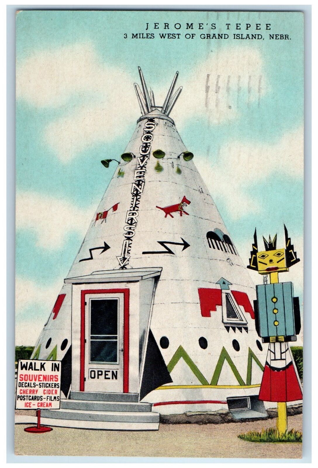 1952 Jerome\'s Tepee Souvenirs 3 Miles West Of Grand Island Nebraska NE Postcard