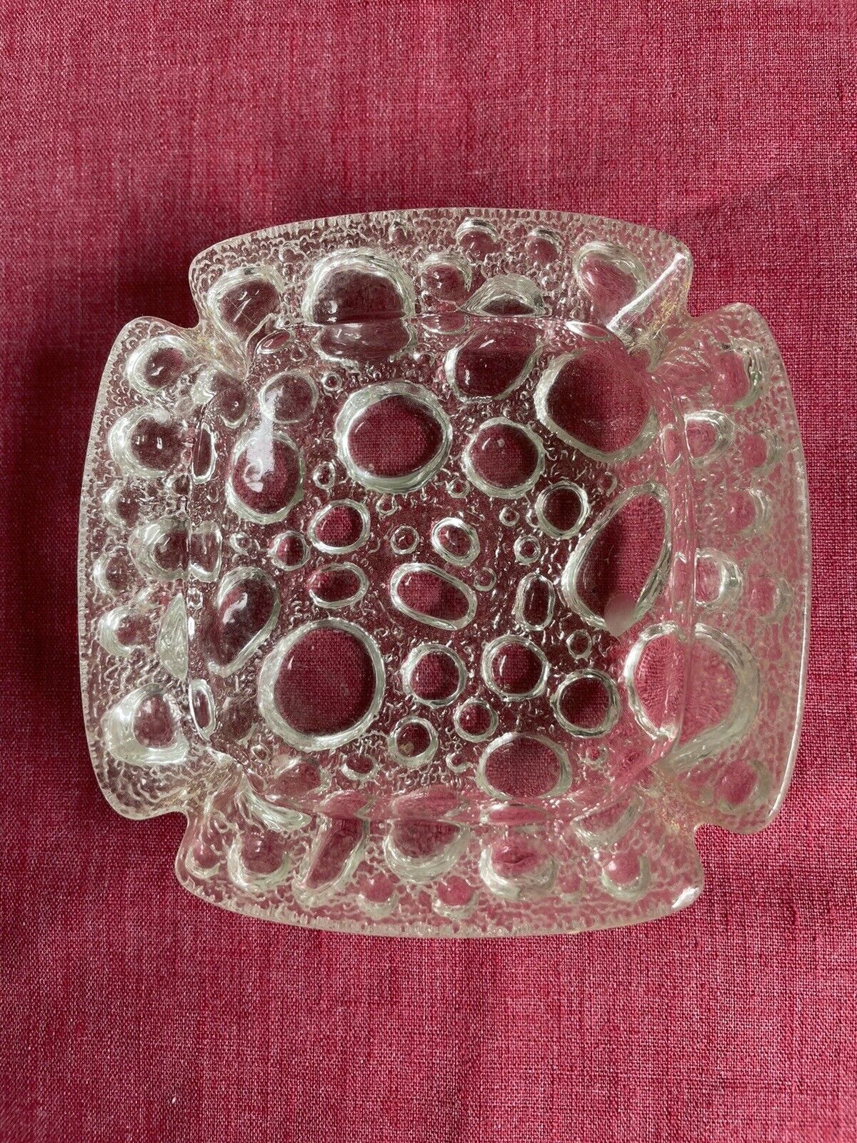 Vintage Libbey Bubble Glass Ashtray Clear Heavy Glassware Art Glass 4” Square