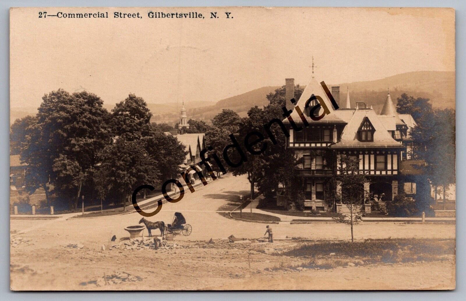 Real Photo 1907 Commercial Street Wagon Gilbertsville NY New York RP RPPC G332