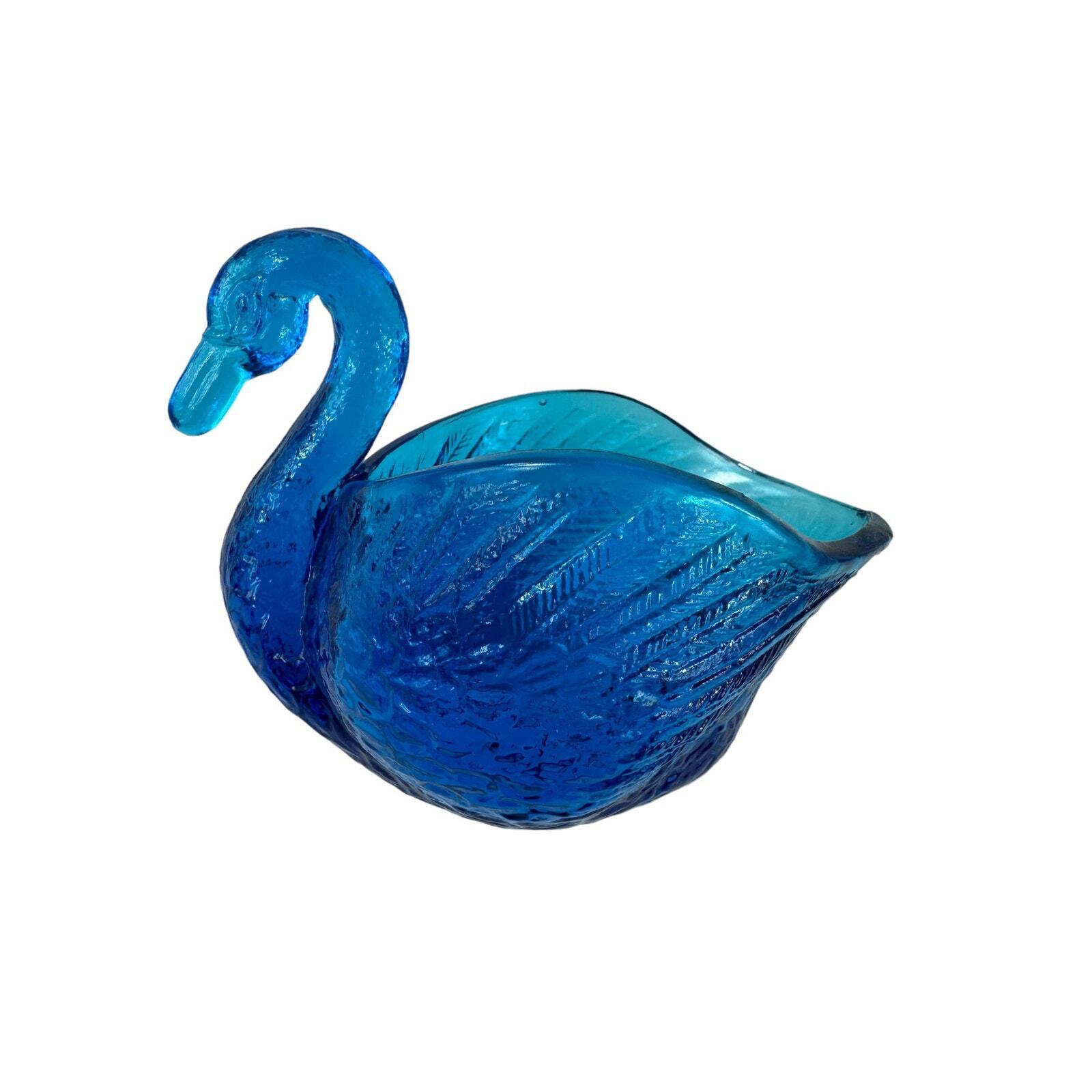 Vintage Blue Clear Glass Swan Trinket Candy Dish