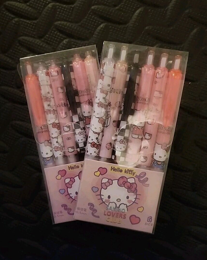 2 x 6pc Set Sanrio Hello Kitty  Black 0.5mm Gel Pens New In Package 🇺🇸 Ship