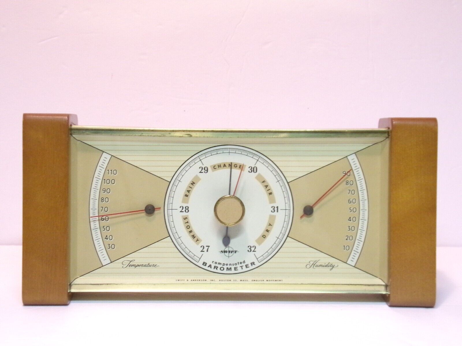 VTG. 1950\'s/1960\'s  Mid Century  Swift & Anderson  Brass/Wooden Weather Station