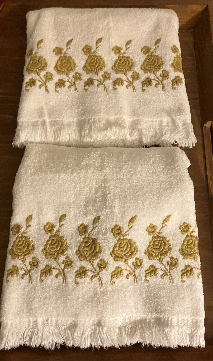 Vtg Bibb Guest Set Bath Towel 2  Towel Green Flowers