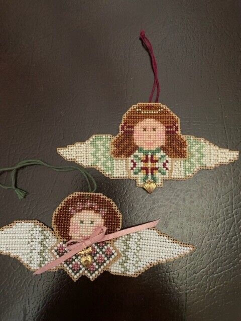 Christmas Cross Stitch Angels Ornaments, set of 2