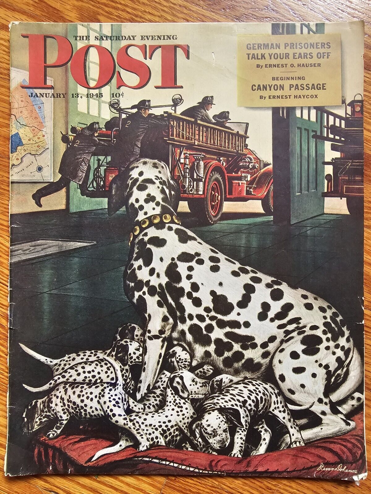 JANUARY 13 1945 SATURDAY EVENING POST vintage magazine FIRE TRUCK DALMATION DOG