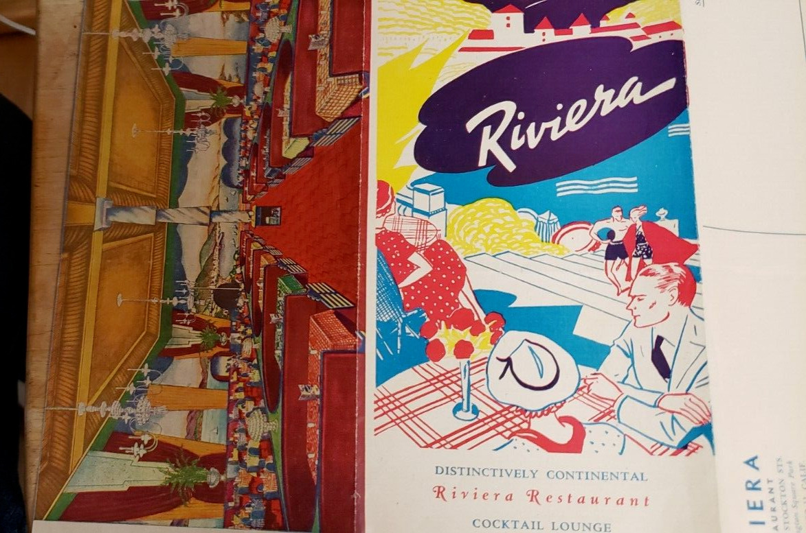 Vintage Riviera Restaurant Menu San Francisco Ca FM 40\'S-50\'S $1.50 DINNERS   ms