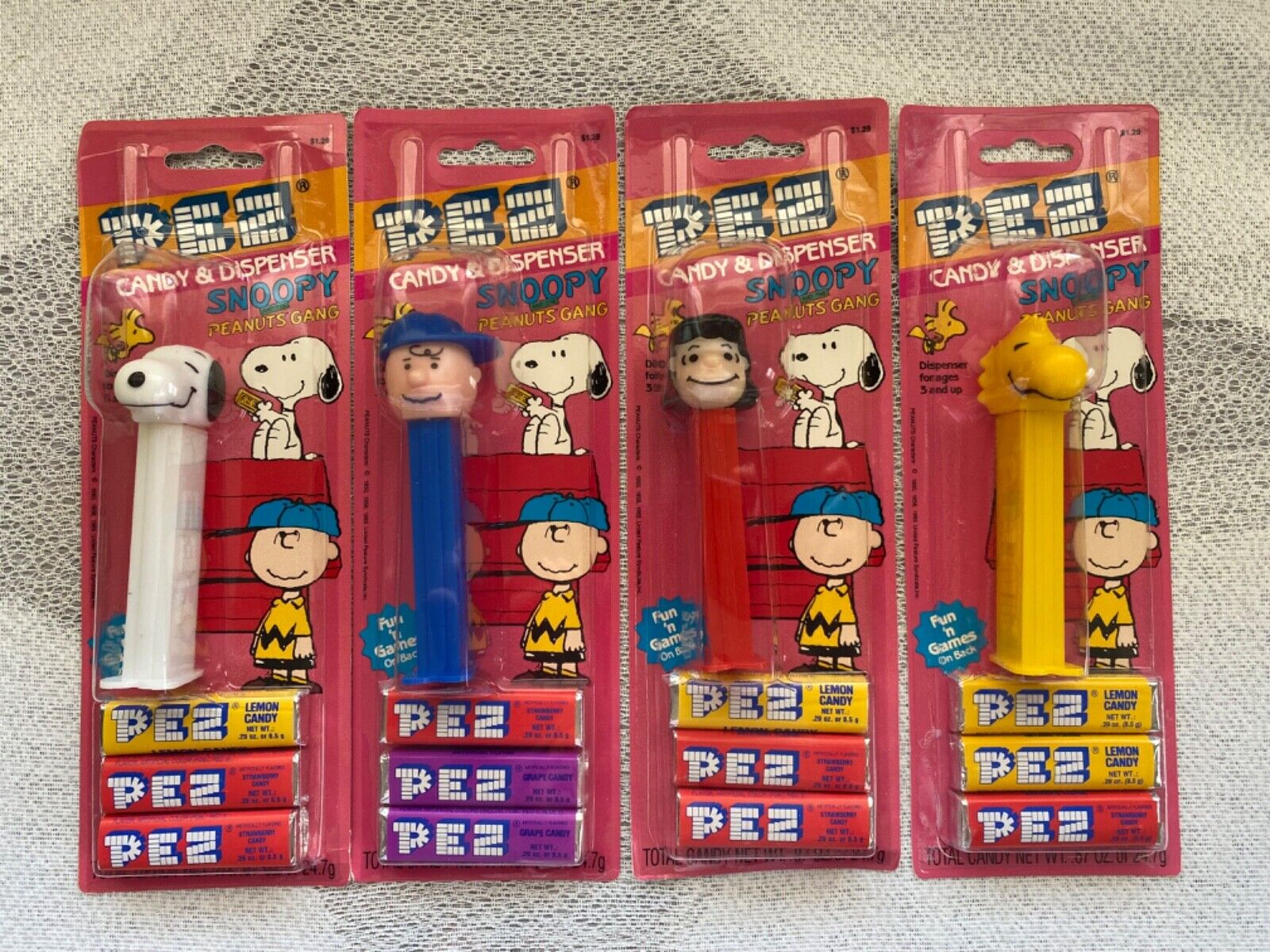 Peanuts Pez Dispensers / Snoopy, Charlie Brown, Lucy, Woodstock Vintage Set of 4