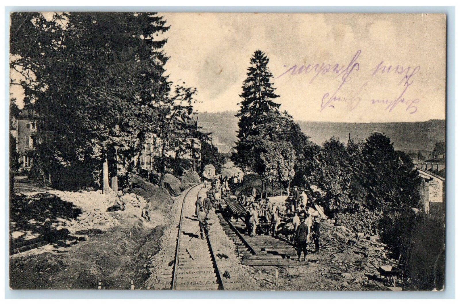 1912 Scene of Railroad Troops At Work Germany Antique Posted Postcard