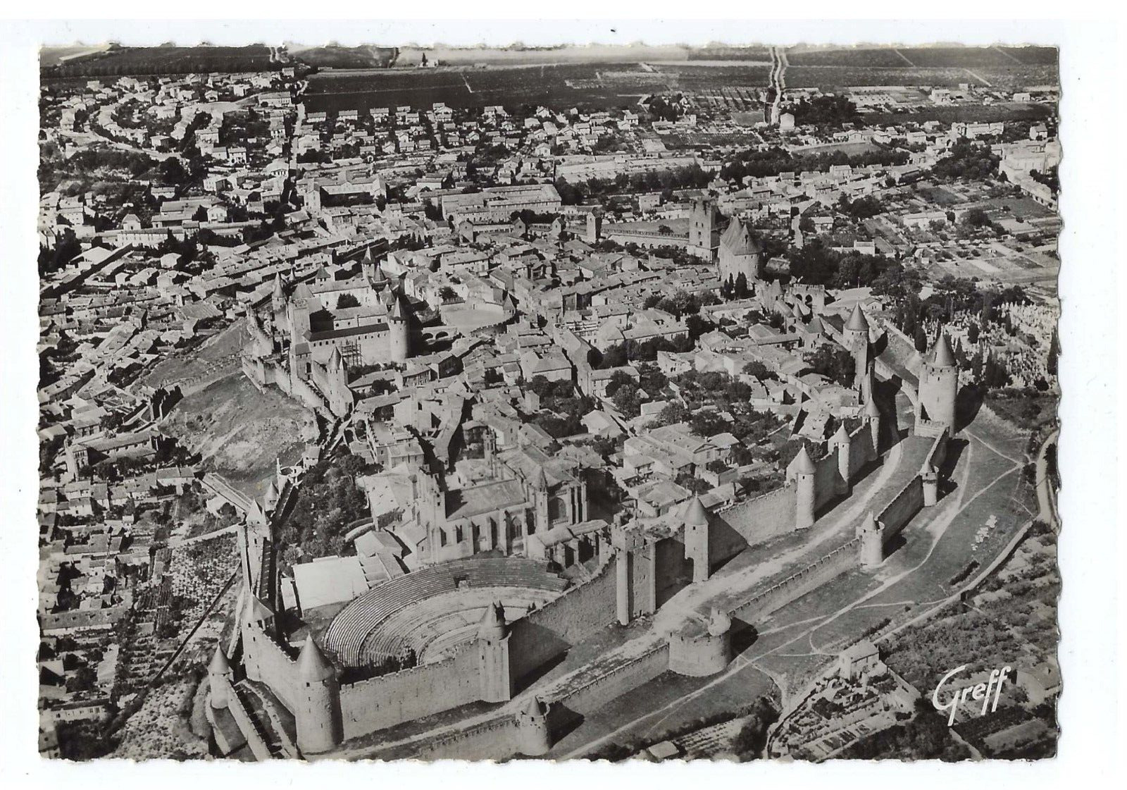 En Languedoc Carcassonne Castle Postcard Ruins Ramparts France