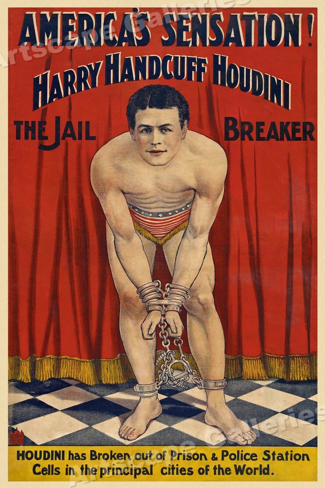 Harry Handcuff Houdini 1900s Vintage Style Escape MagicPoster - 24x36
