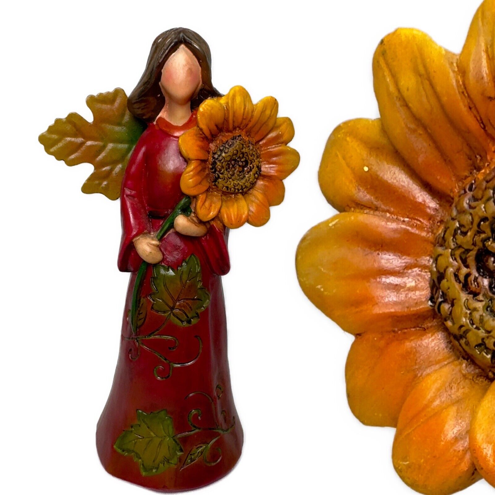 Autumn Thanksgiving Angel Resin Figurine Holding A Sunflower